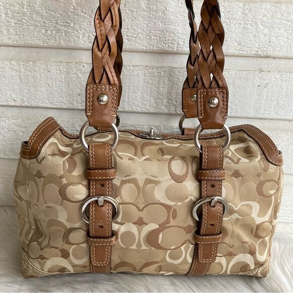COACH Tan Signature Chelsea Optic Gallery Braided Handle Turnlock 10995 - Picture 9 of 11